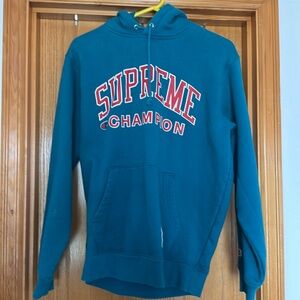 Supreme clothing brand collab with champion AUTHENTIC! Size Medium teal hoodie